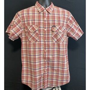 Brixton Men's Red & Gray Plaid Short Sleeve Button-Down Casual Shirt Size LARGE